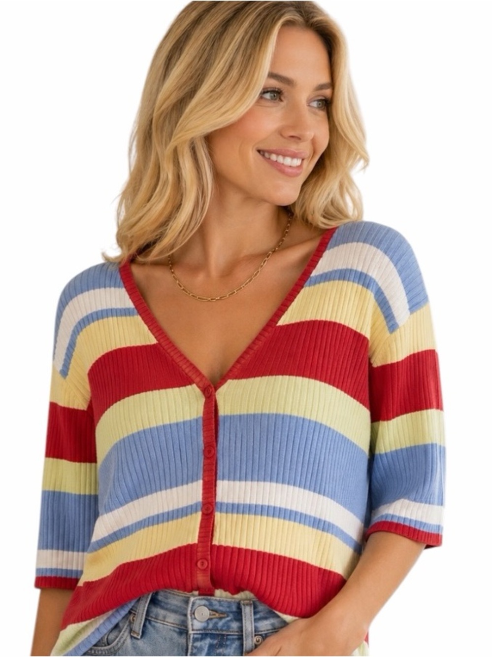 Vintage Cherokee Women’s 3X Striped Knit Cardigan Button Down Coastal Retro Y2K